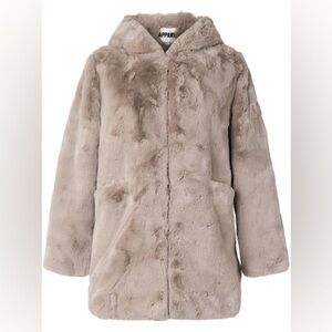 Apparis Maria Hooded Faux Fur Coat Taupe L